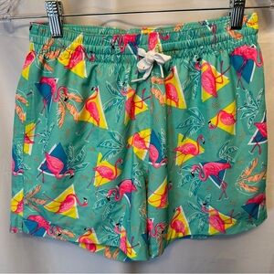 Chubbies Men’s Small Blue Pink Flamingo Mesh Elastic Waist Swim Trunks